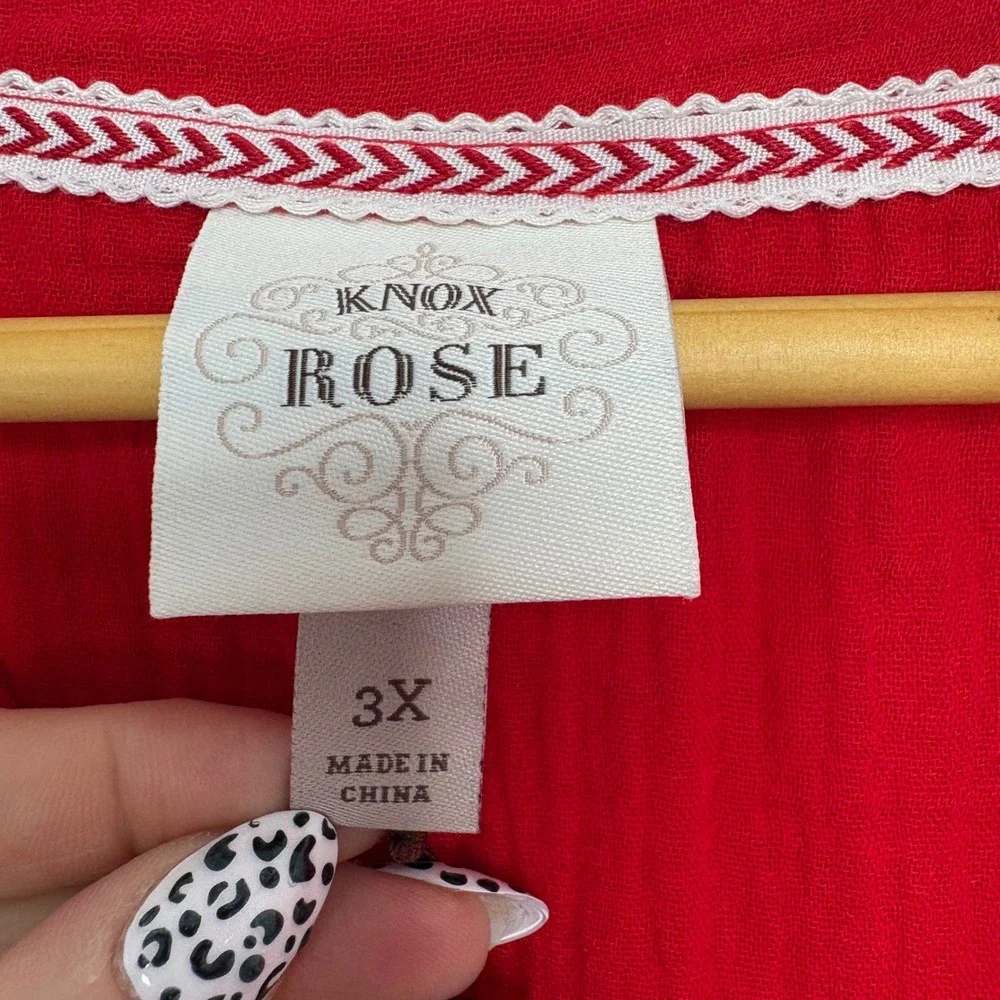 Knox Rose Red Embroidered Sleeveless Boho Blouse Plus Size 3X New
